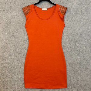 Amber Blue Bodycon Dress Studded Puff Shoulders Coral Size Small Y2K